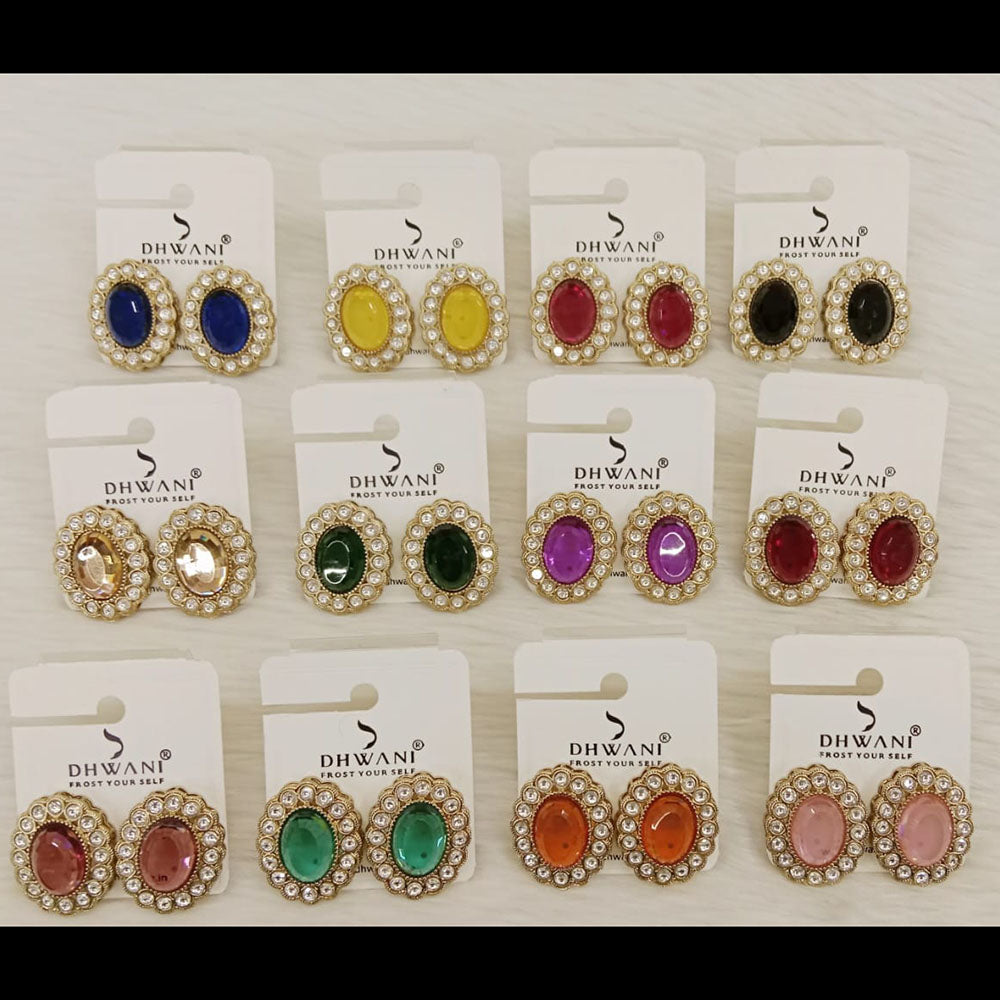 Dhwani Minimal Austrian Stone And Pota Stone Stud Earrings ( Set Of 12)