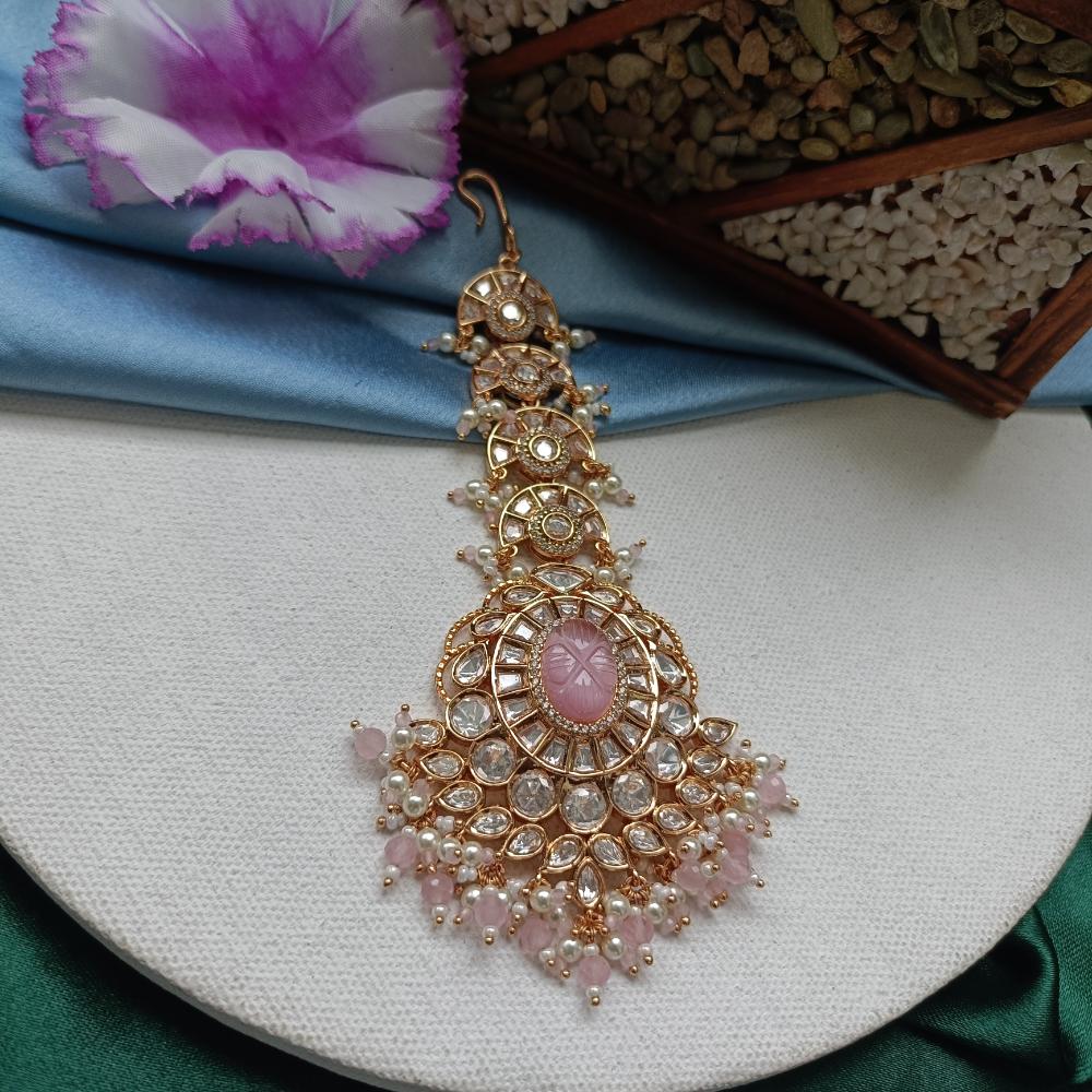 Arham Gold Plated Polki Kundan And Pearl Beads Maangtikka
