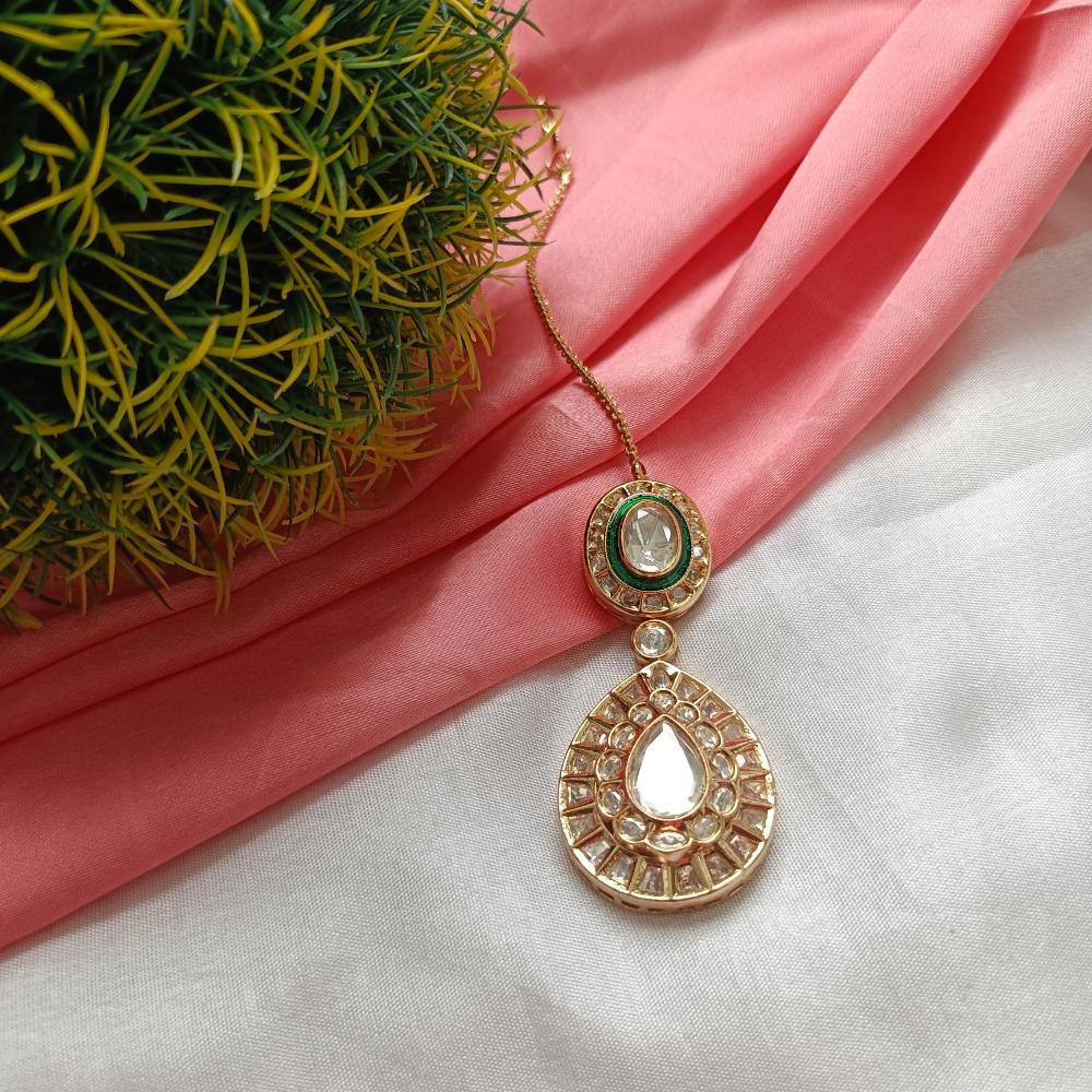 Arham Gold Plated Polki Kundan And Meenakari Maangtikka