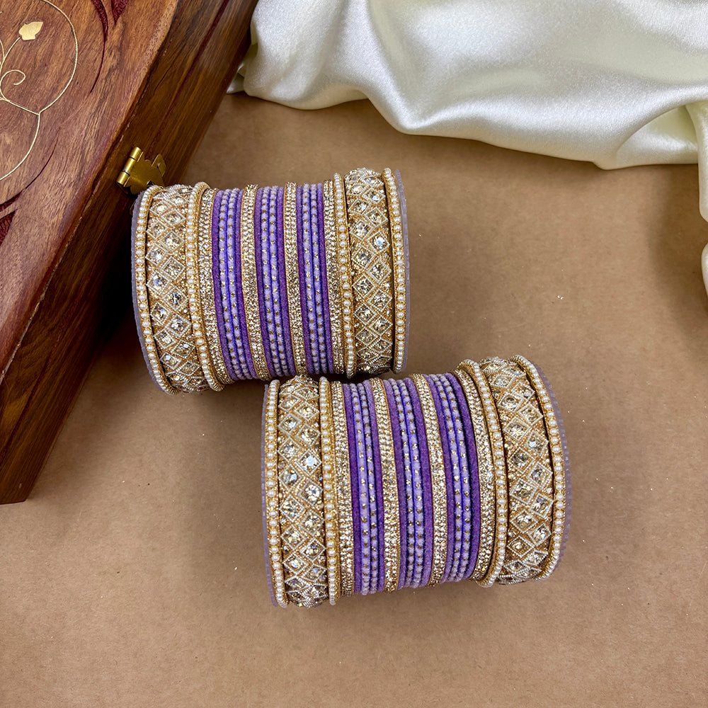 Wedding Chuda Gold Plated Austrian Stone And Pearl Bridal Bangles