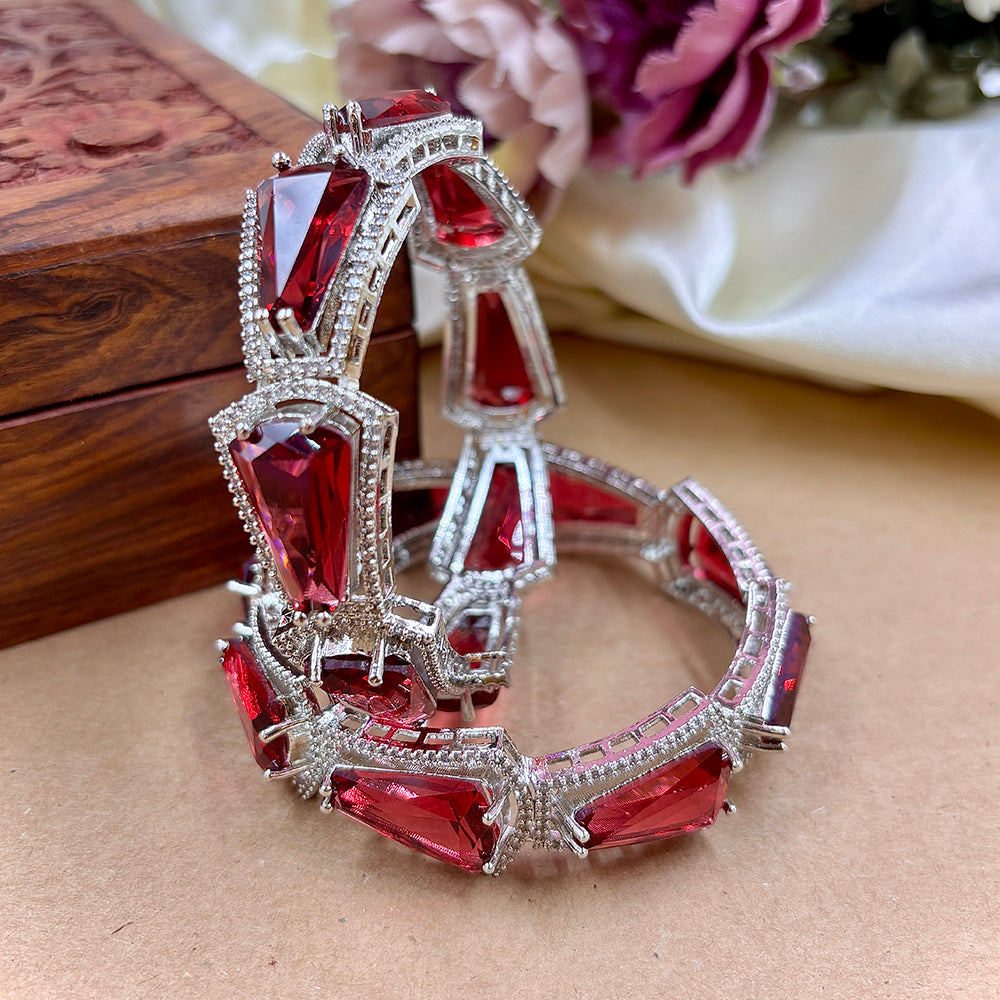 Wedding Chuda Silver Plated American Diamond Bangles Set