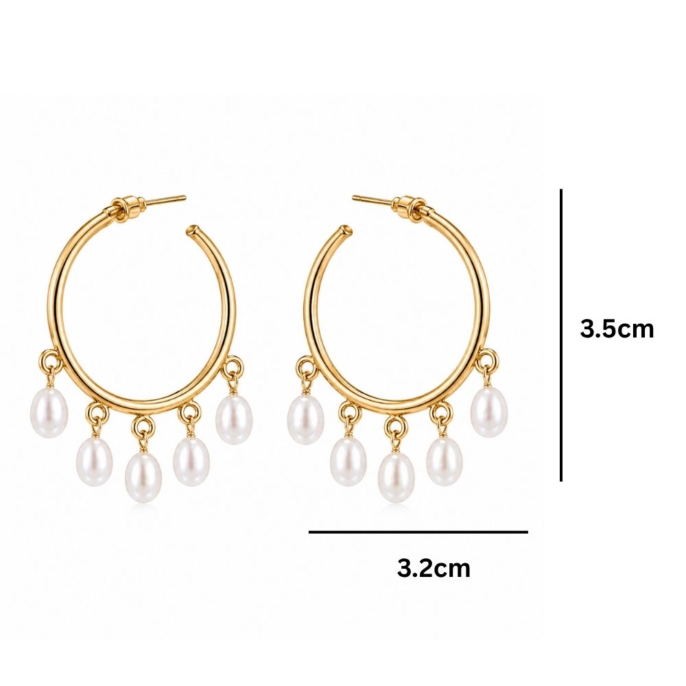 Etnico Fashion Gold Plated Anti Tarnish Faux Pearl Hoop Earrings for Women & Girls Lightweight Hoop Drop Earrings (WE004W)