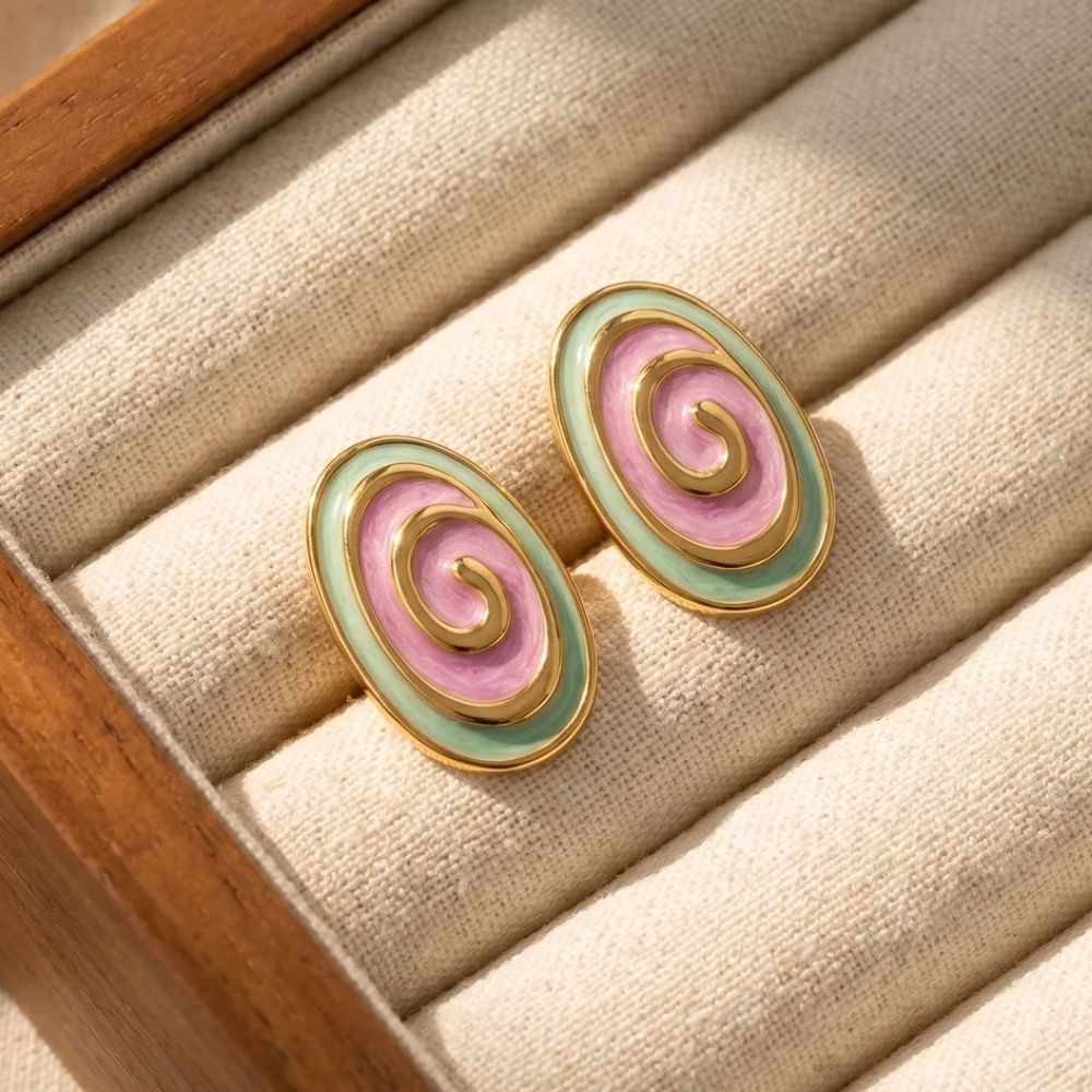 Etnico Fashion Gold Plated Anti Tarnish Spiral Design Stud Earrings for Women & Girls Lightweight Fashion Jewellery (WE005Mul)