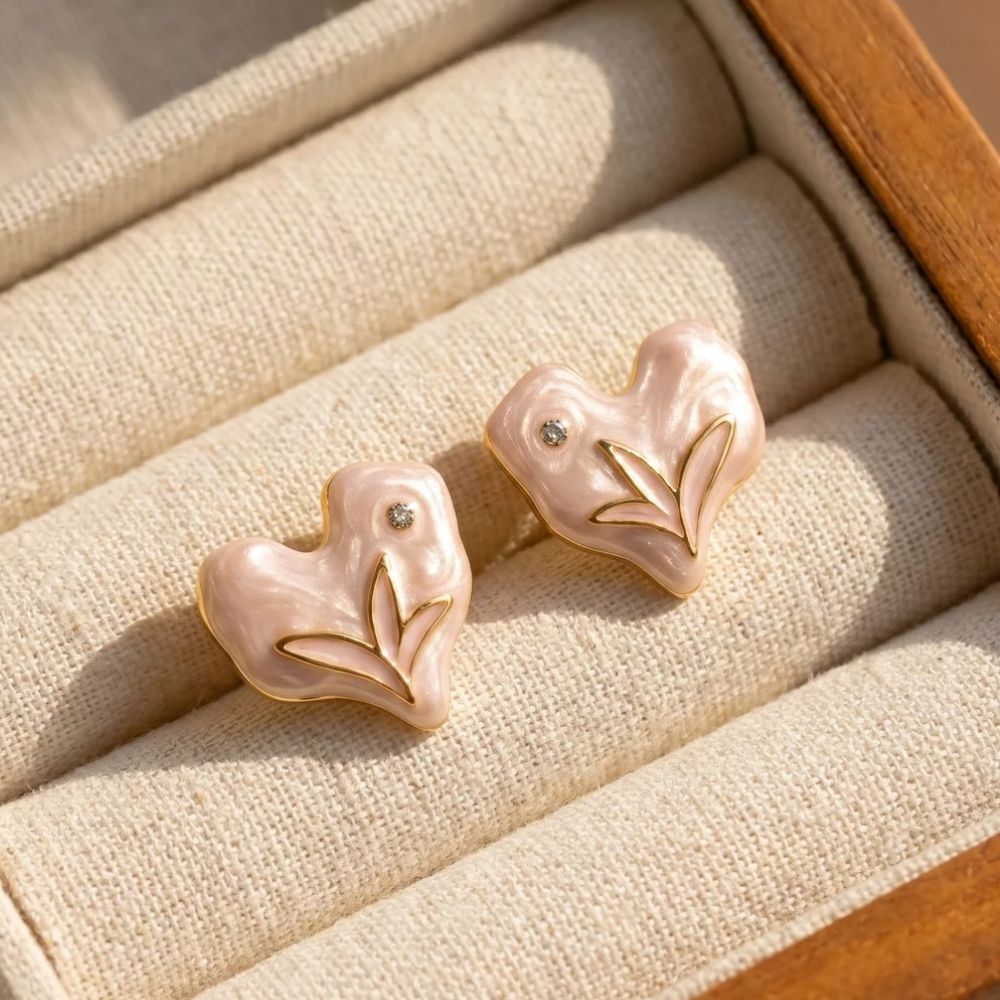 Etnico Fashion Gold Plated Anti Tarnish Heart Design Stud Earrings with Simulated Stone for Women & Girls Lightweight Fashion Jewellery (WE006W)