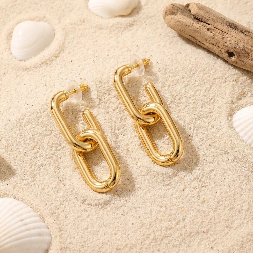 Etnico Fashion Gold Plated Anti Tarnish Link Chain Drop Earrings for Women & Girls Minimalist Statement Dangle Fashion Jewellery (WE015FL)