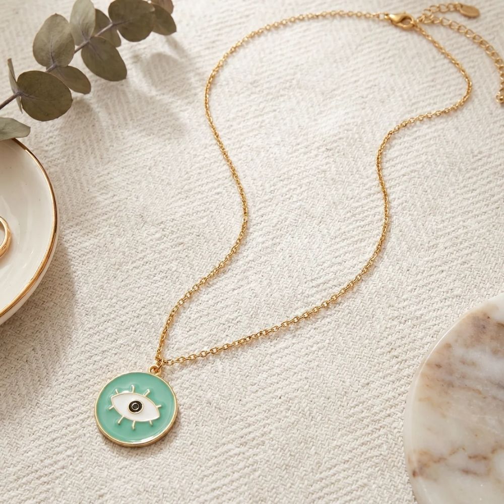 Etnico Fashion Gold Plated Anti Tarnish Evil Eye Pendant Necklace for Women & Girls Stylish Fashion Jewellery (WN006Min)