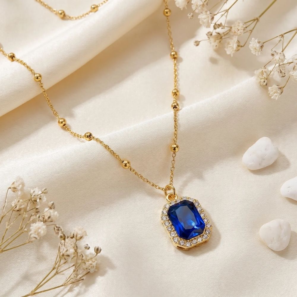Etnico Fashion Gold Plated Anti Tarnish Blue Crystal Pendant Necklace for Women & Girls Stylish Fashion Jewellery (WN007Bl)
