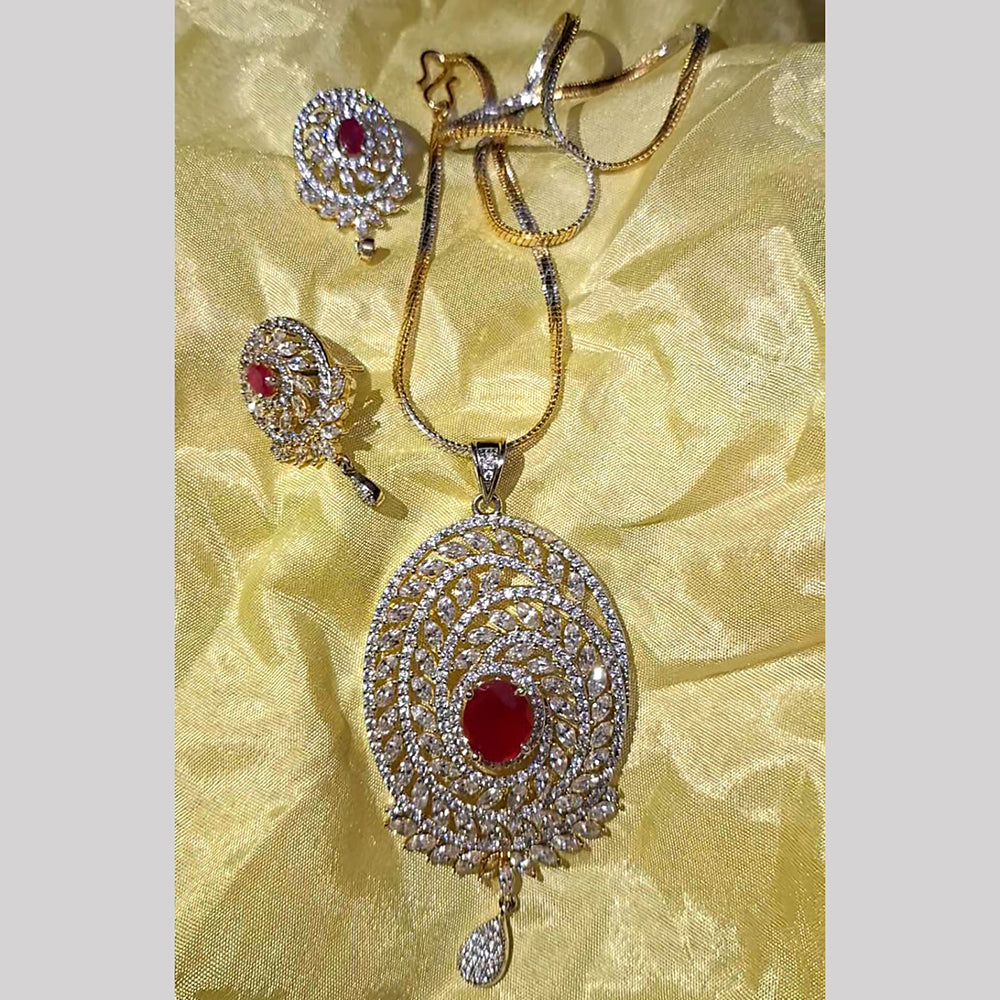 Dhirish International Stylish 2 Tone American Diamond Pendant Chain