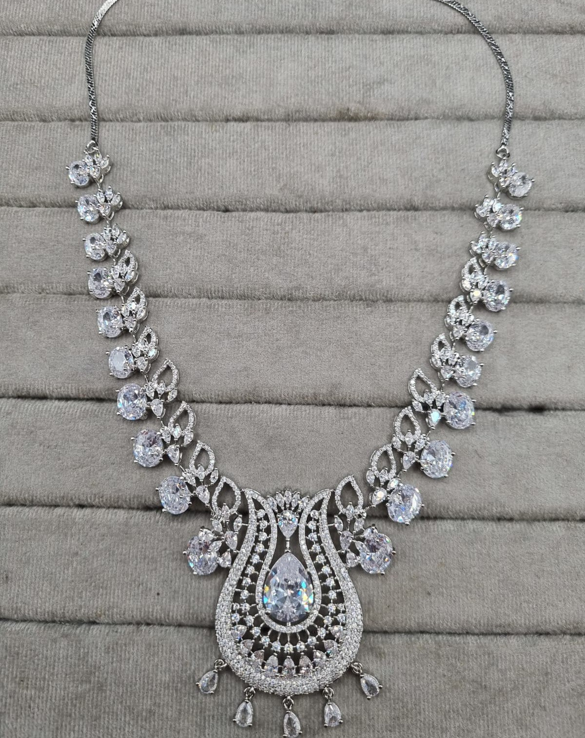 LAFZ Luxurious Rhodium-Plated AD Paisley Jewellery Set