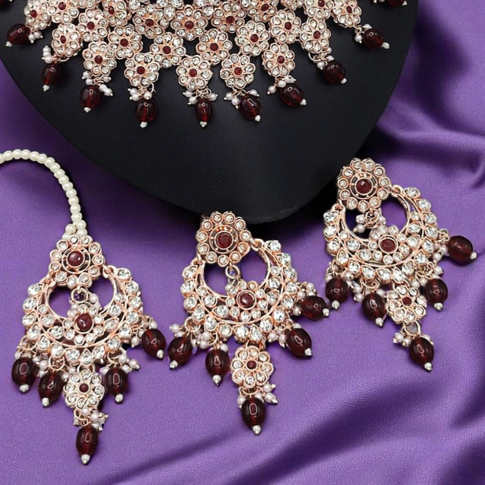 Gehana Mahal Gold Plated Austrian Stone And Pearl Choker Necklace Set