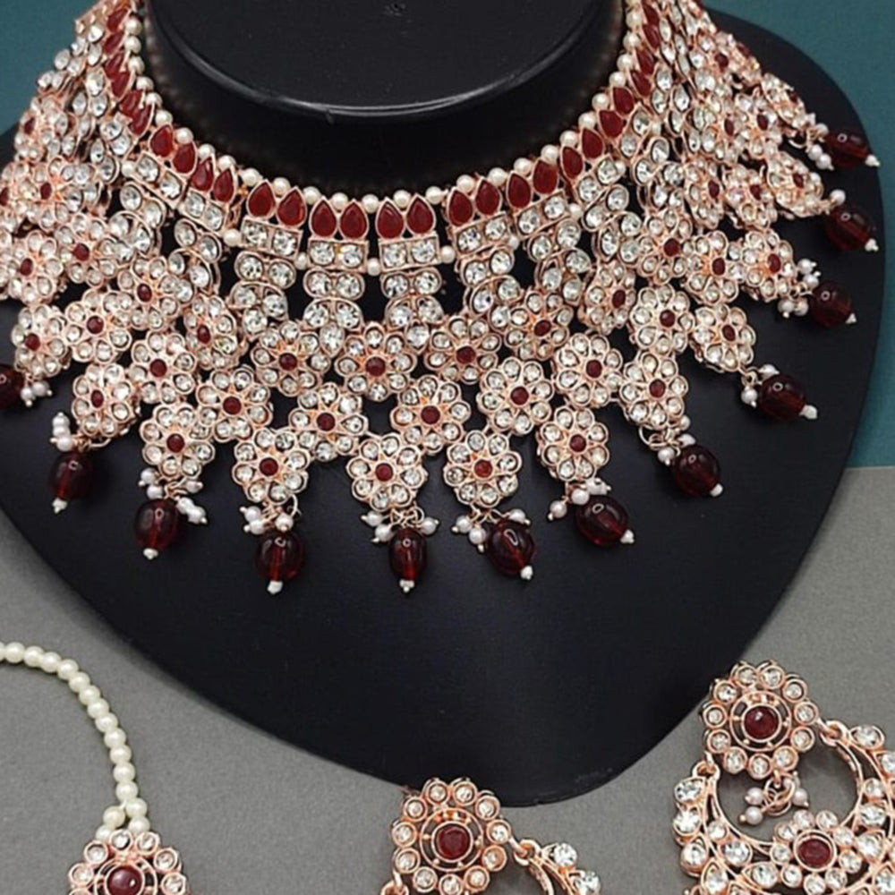 Gehana Mahal Gold Plated Austrian Stone And Pearl Choker Necklace Set