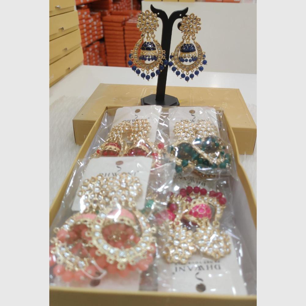 Dhwani Trendy Kundan Stone And Pearl Meenakari Dangler Earrings (Pack of 12)