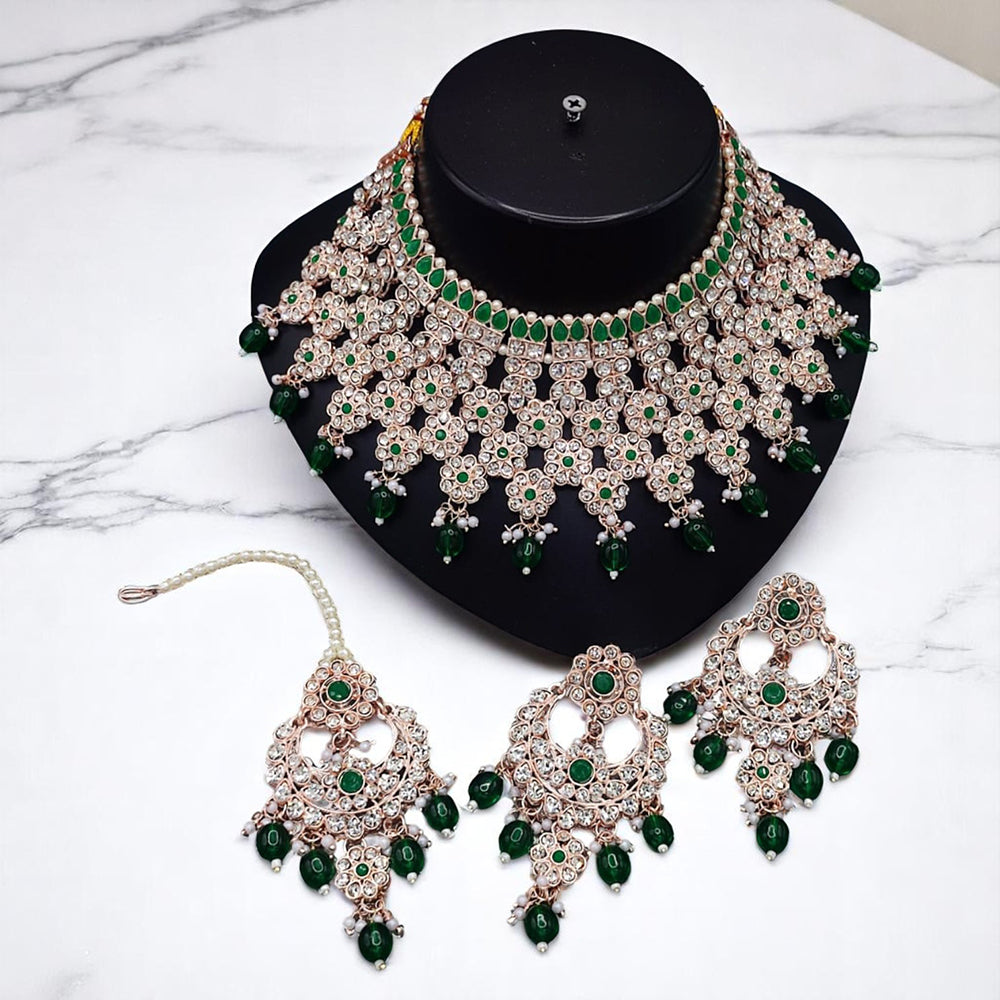 Gehana Mahal Gold Plated Austrian Stone And Pearl Choker Necklace Set