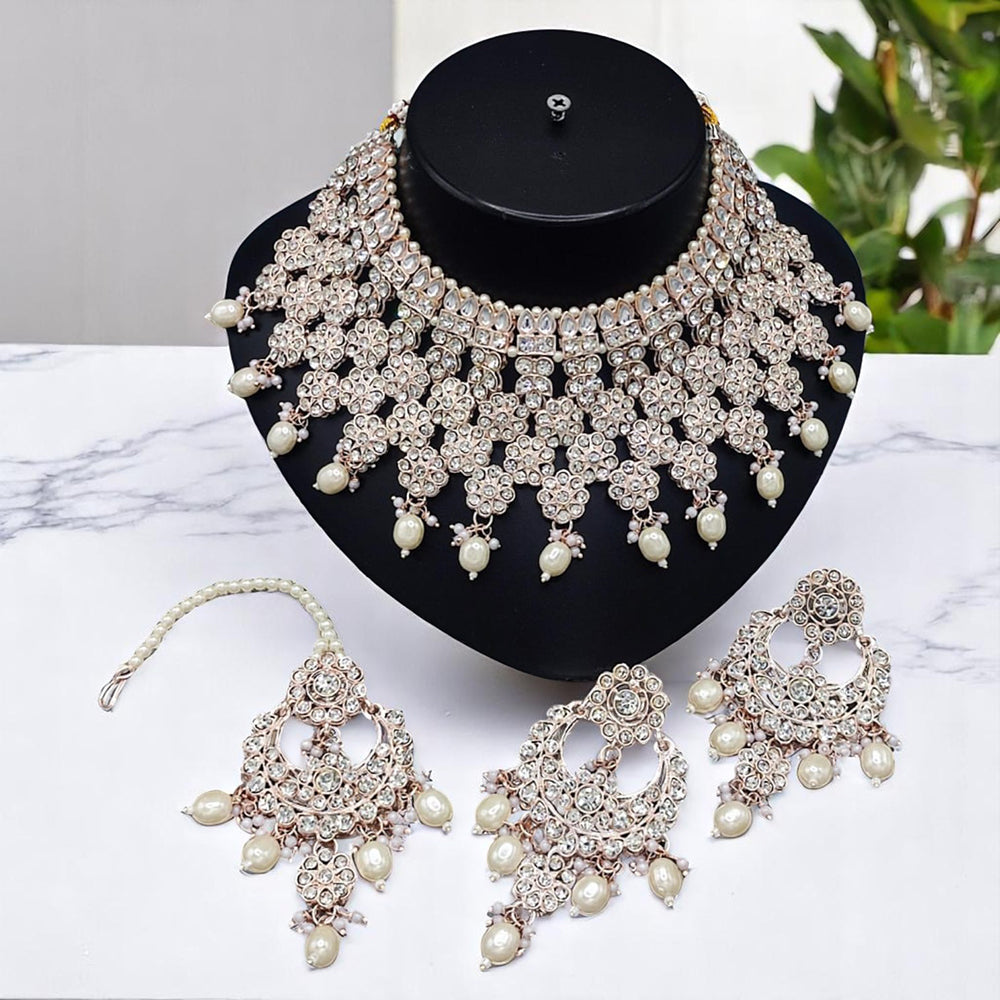 Gehana Mahal Gold Plated Austrian Stone And Pearl Choker Necklace Set