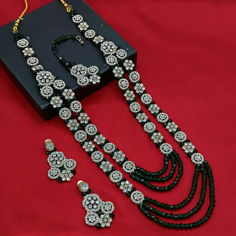 Gehana Mahal Gold Plated Austrian Stone And Pearl Long Necklace Set