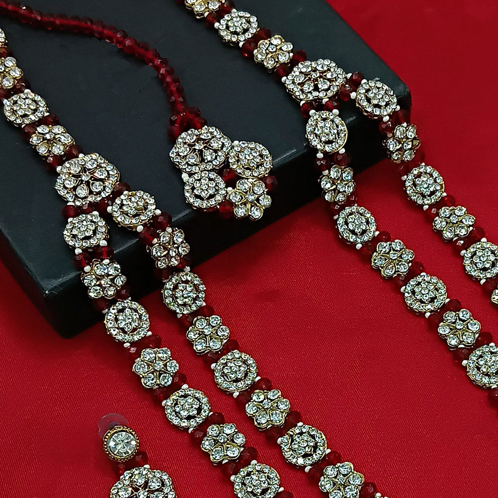 Gehana Mahal Gold Plated Austrian Stone And Pearl Long Necklace Set