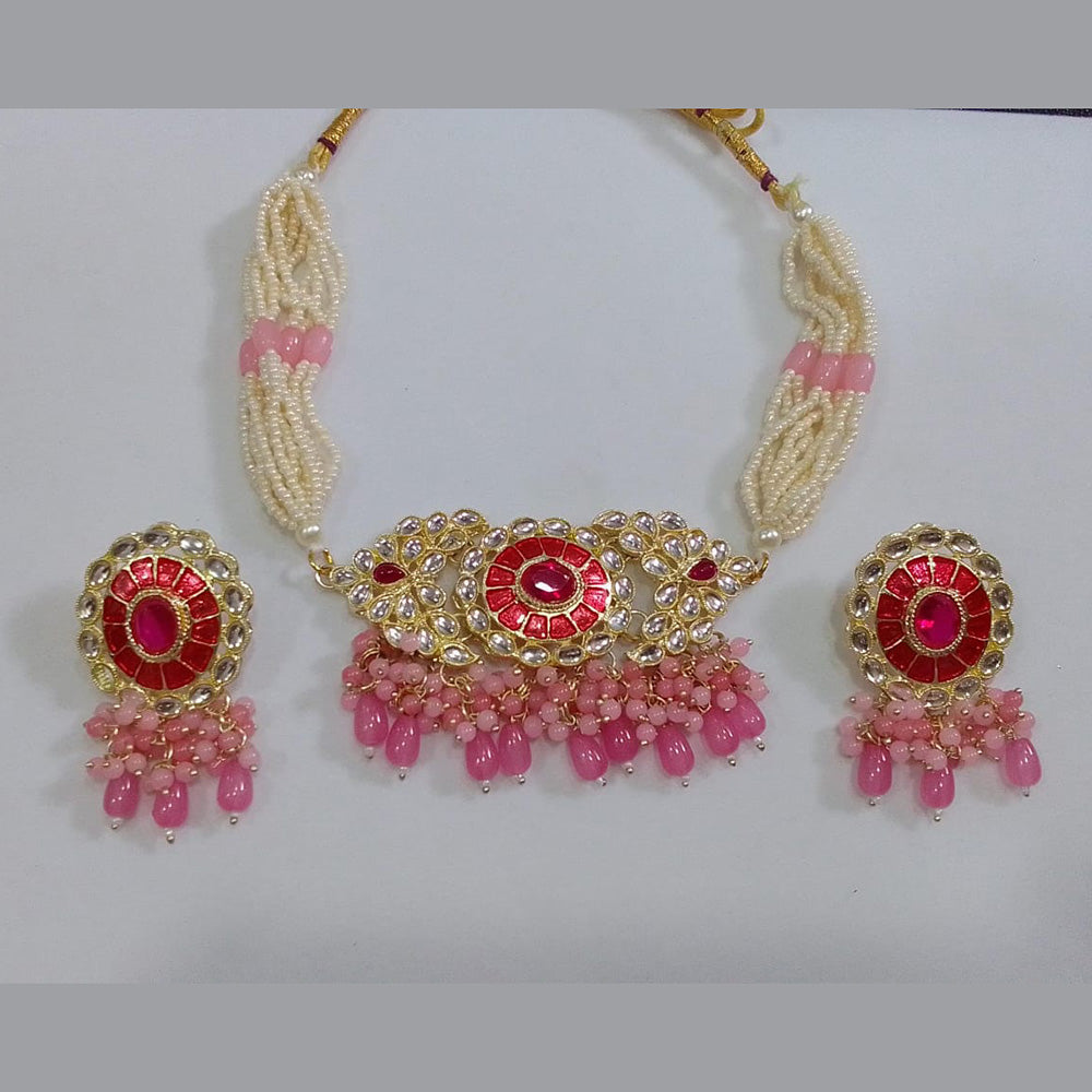 Midas Touch Gold Plated Kundan And Pearl Choker Necklace Set