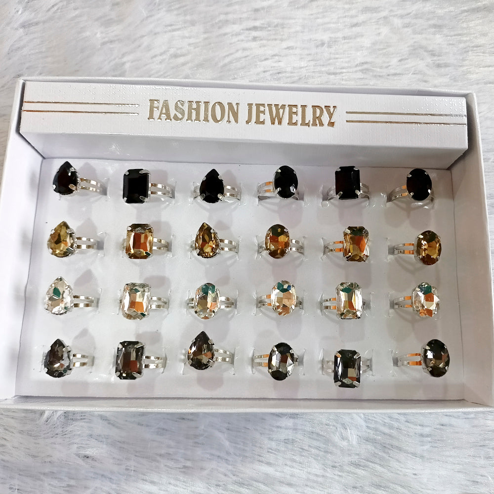 Urbana Silver Plated 24 Pcs Crystal Stone Adjustable Ring Box