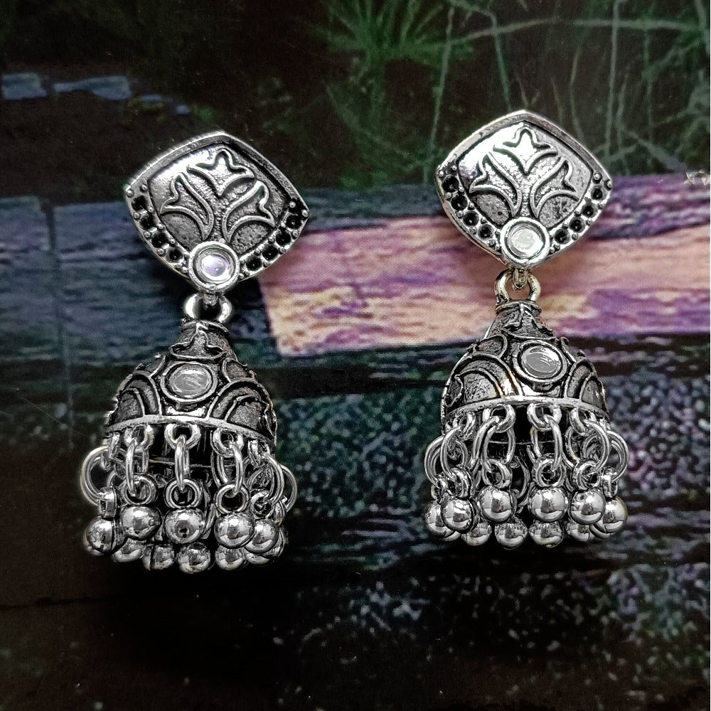 Bhavi Jewels Oxidized Plated Jhumki Earrings