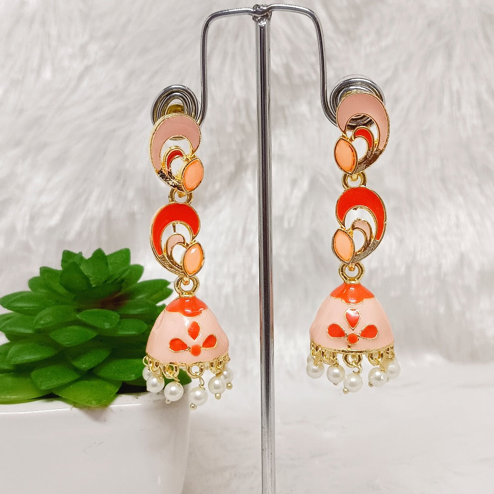 Bhavi Jewels Gold Plated Meenakari Jhumki Earrings