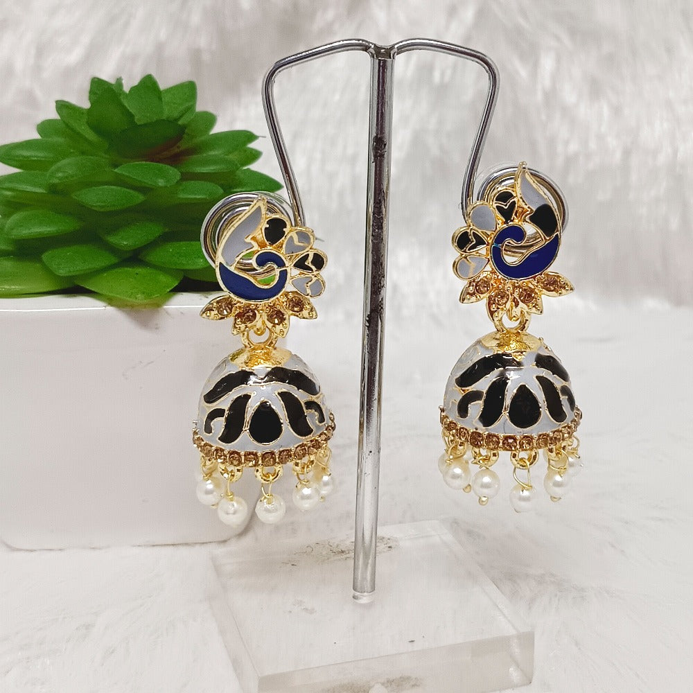 Bhavi Jewels Gold Plated Meenakari Jhumki Earrings
