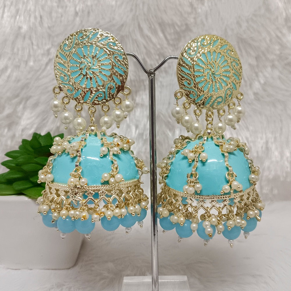 Bhavi Jewels Gold Plated Meenakari Jhumki Earrings