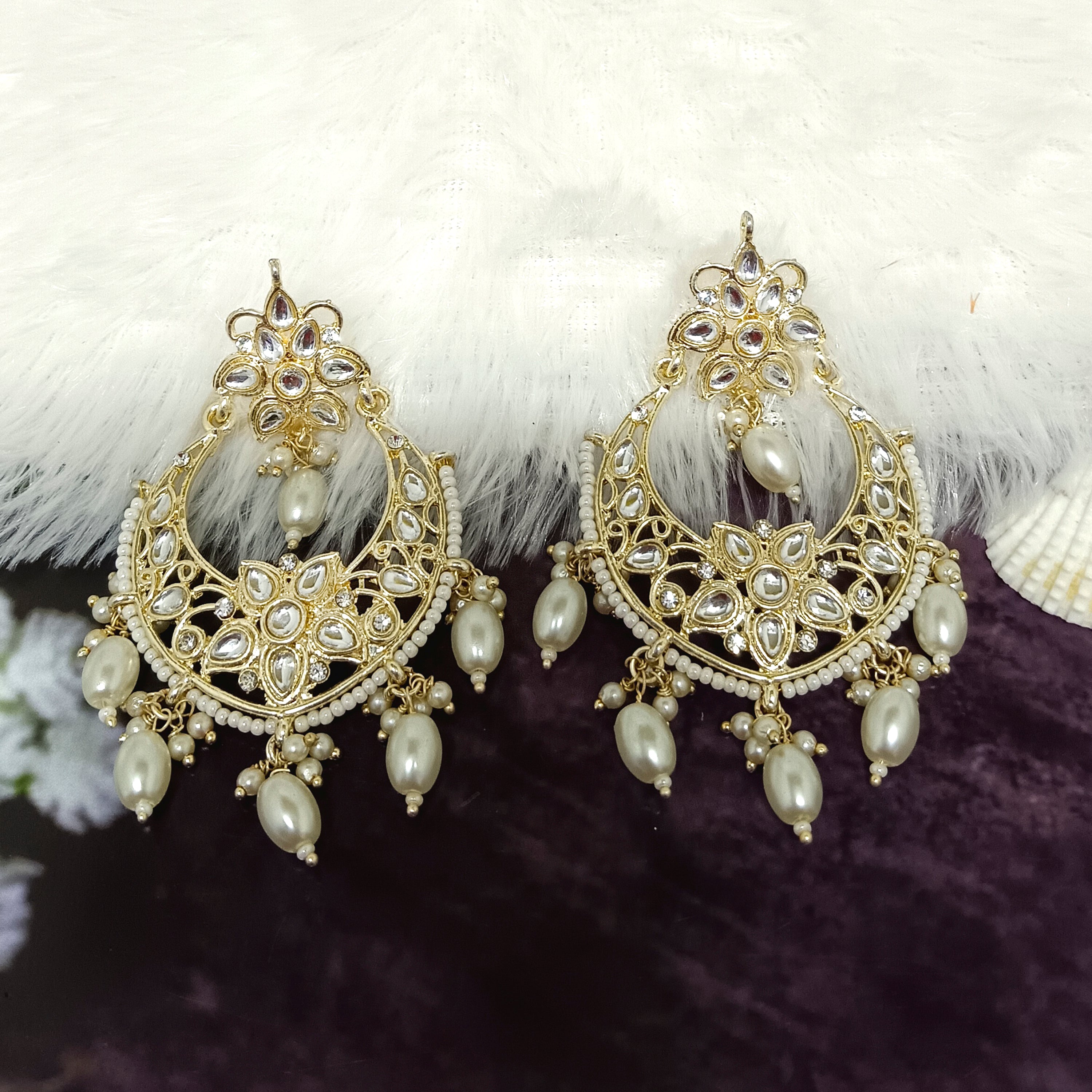 Bhavi Jewels Gold Plated Kundan Stone Dangler Earrings