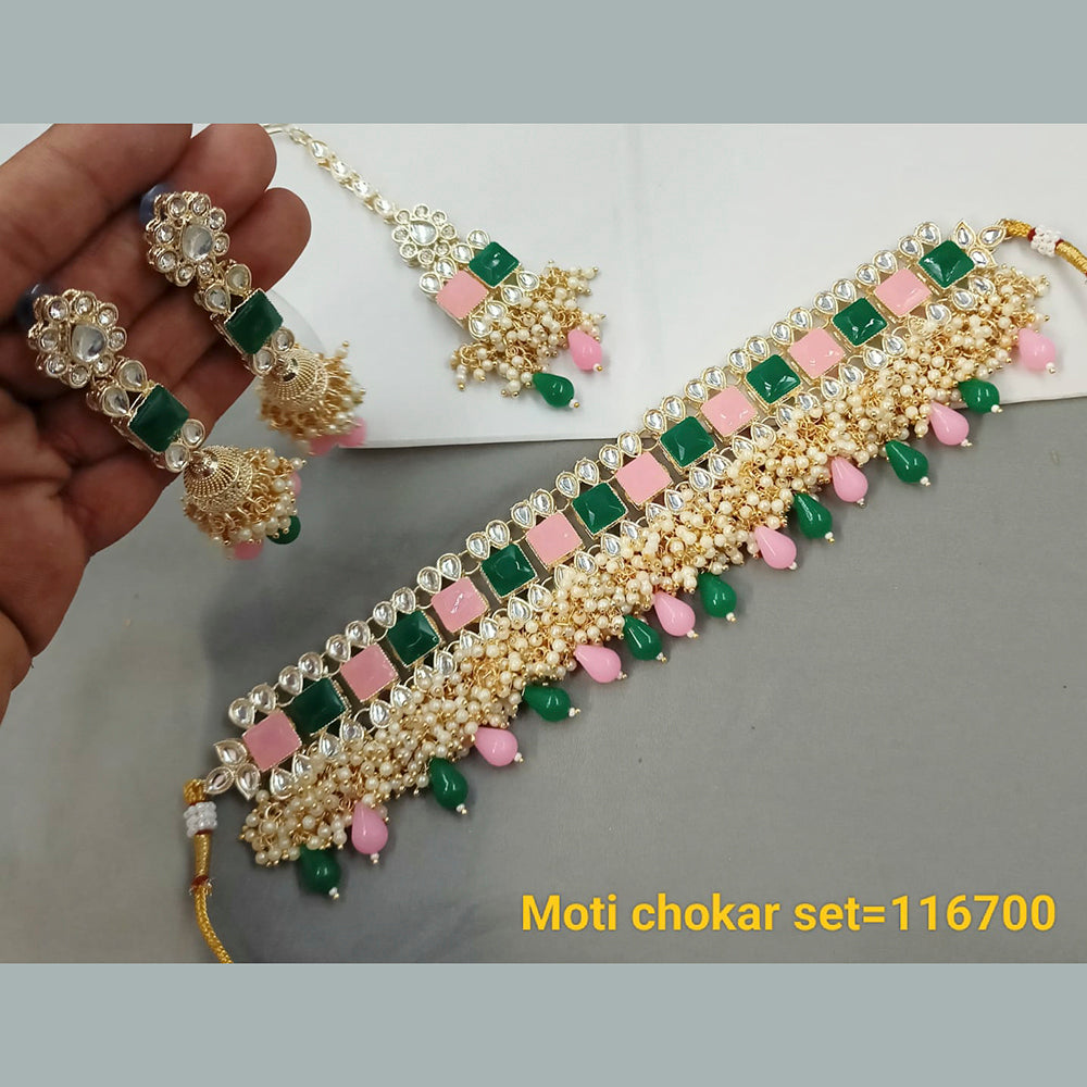 Padmavati Bangles Gold Plated Crystal Stone Choker Necklace Set