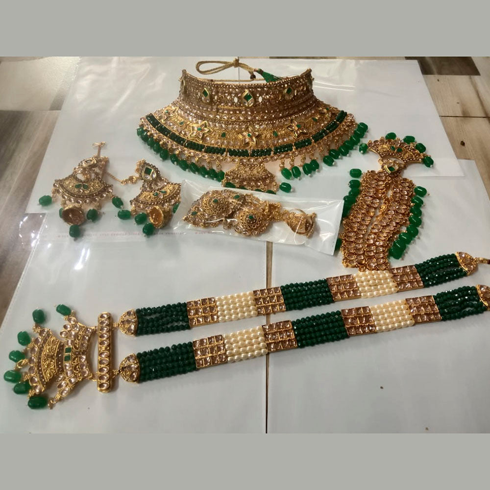 Neetu Art Gold Plated Red Stone And Kundan Bridal Jewellery Set for Women