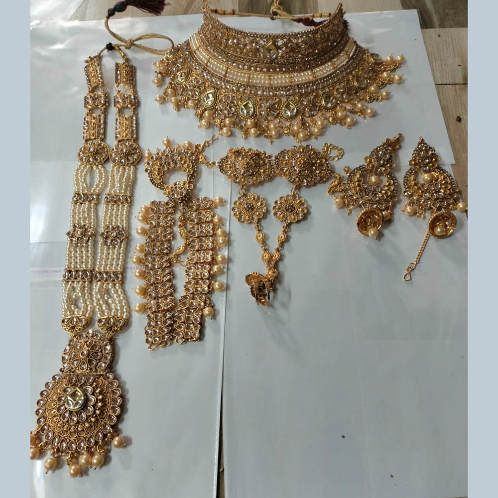 Neetu Art Gold Plated Red Stone And Kundan Bridal Jewellery Set for Women