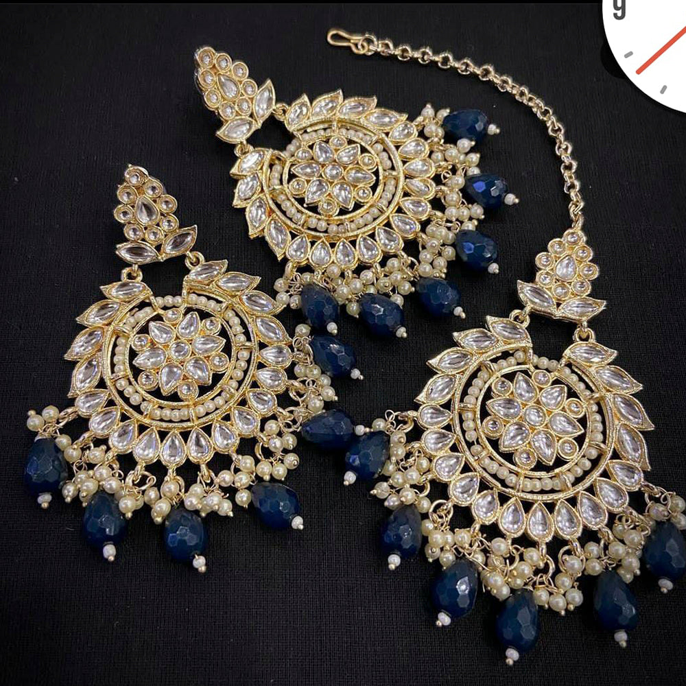 Manisha Jewellery Gold Plated Kundan Stone And Beads Earrings With Maangtikka