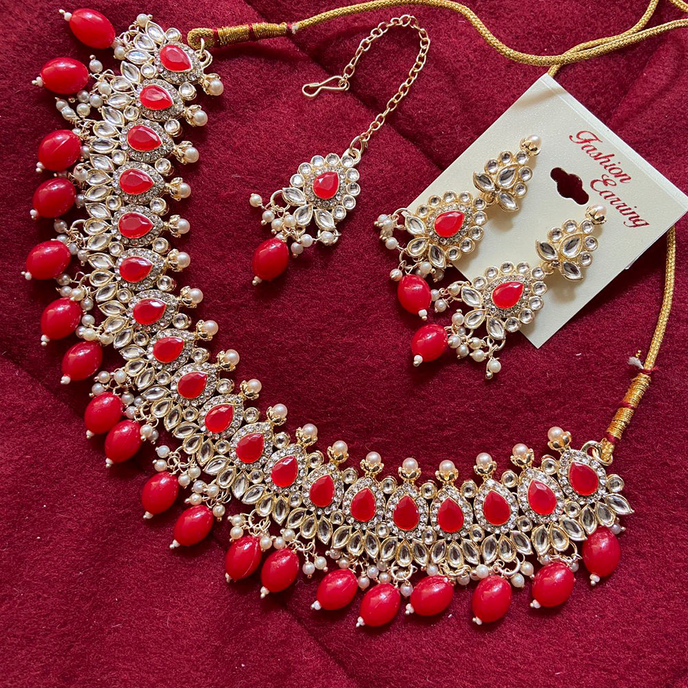 Sai Fashion Gold Plated Kundan Stone & Beads Necklace Set