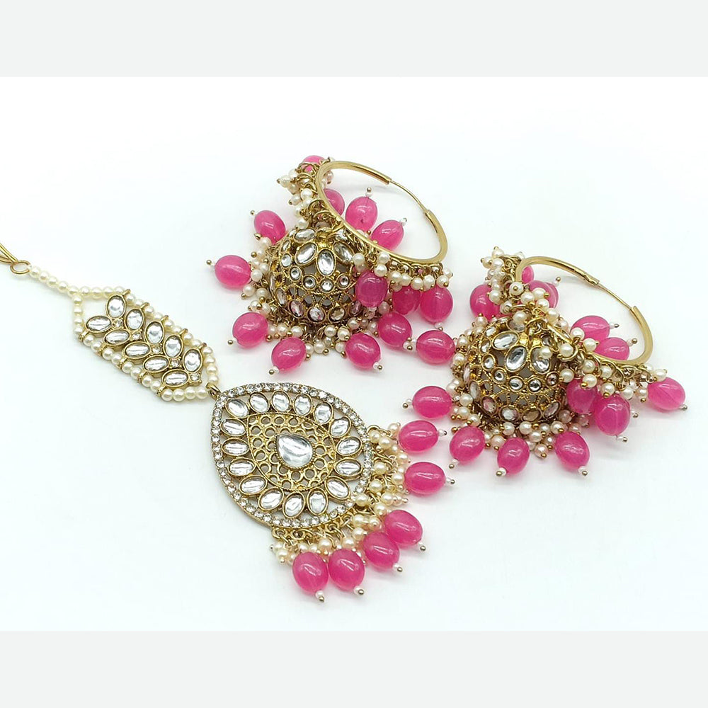 Sai Fashion Gold Plated Kundan Jhumki Earring With Maangtikka
