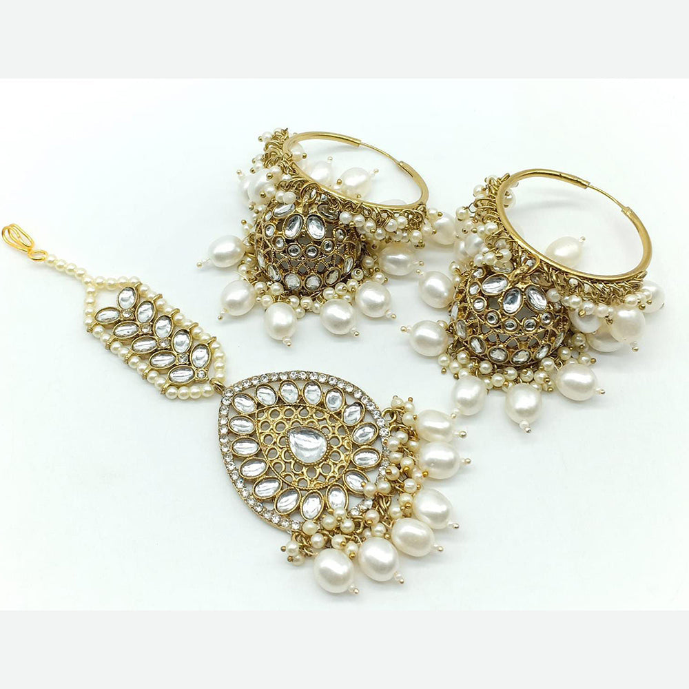 Sai Fashion Gold Plated Kundan Jhumki Earring With Maangtikka