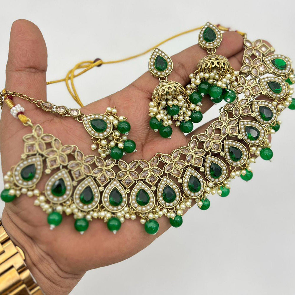 Sai Fashion Gold Plated Crystal Stone And Pearl Necklace Set