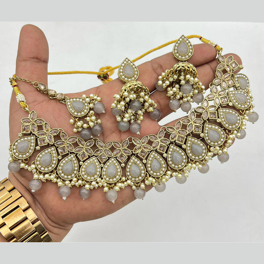 Sai Fashion Gold Plated Crystal Stone And Pearl Necklace Set