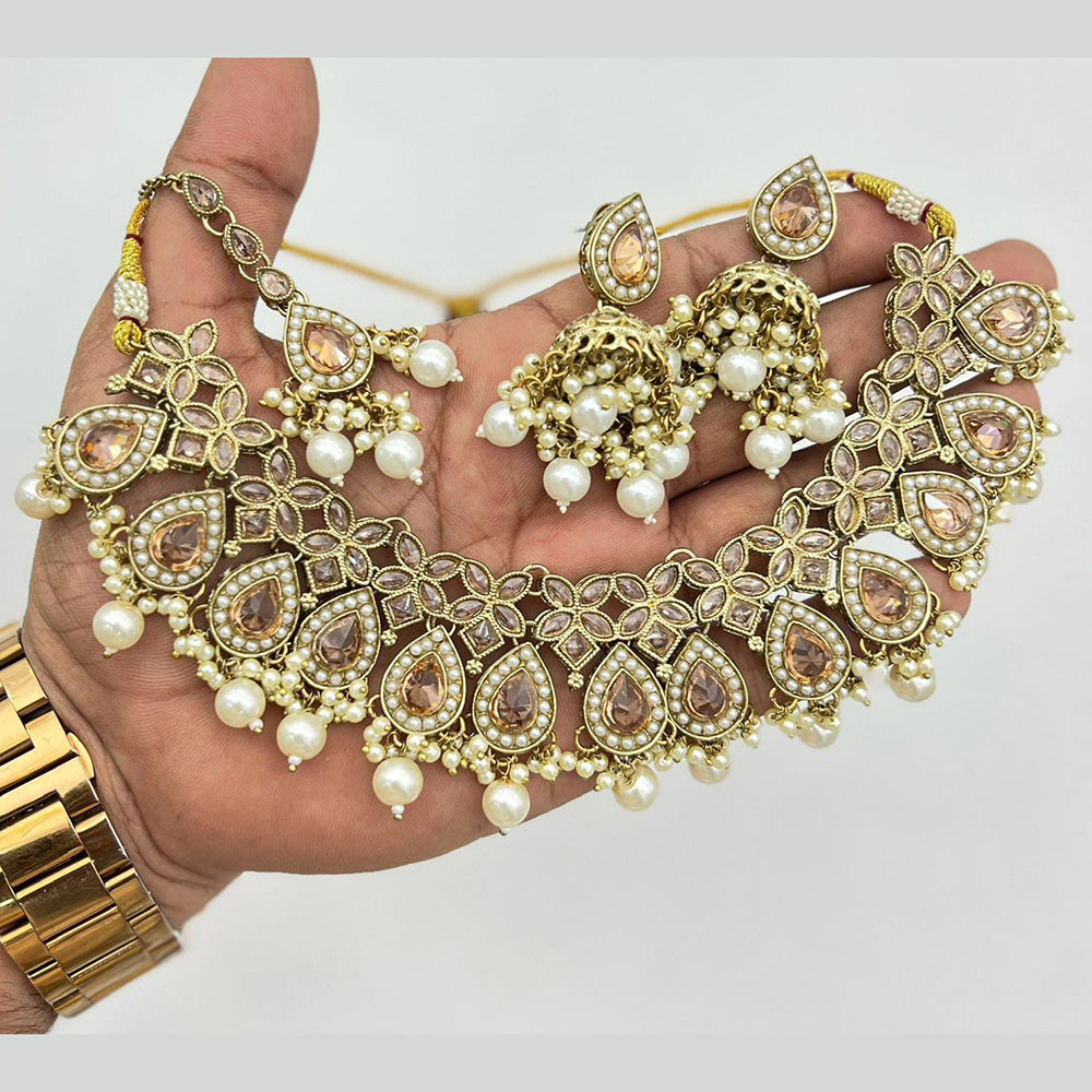 Sai Fashion Gold Plated Crystal Stone And Pearl Necklace Set
