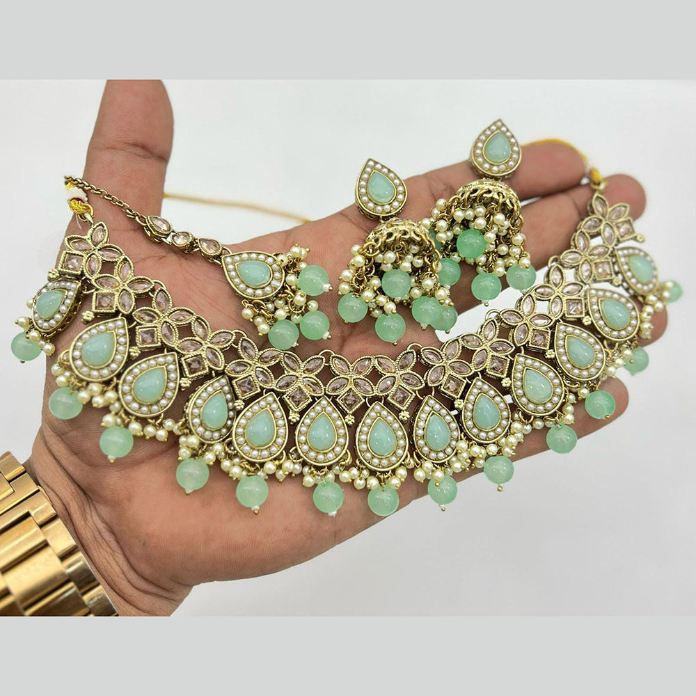 Sai Fashion Gold Plated Crystal Stone And Pearl Necklace Set