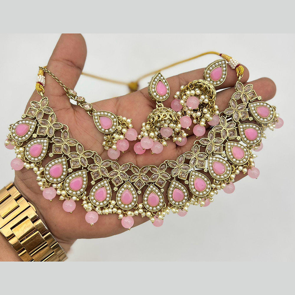 Sai Fashion Gold Plated Crystal Stone And Pearl Necklace Set