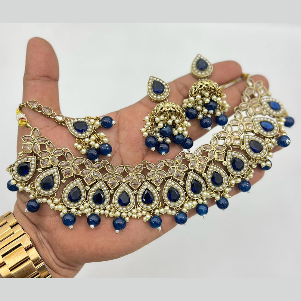 Sai Fashion Gold Plated Crystal Stone And Pearl Necklace Set