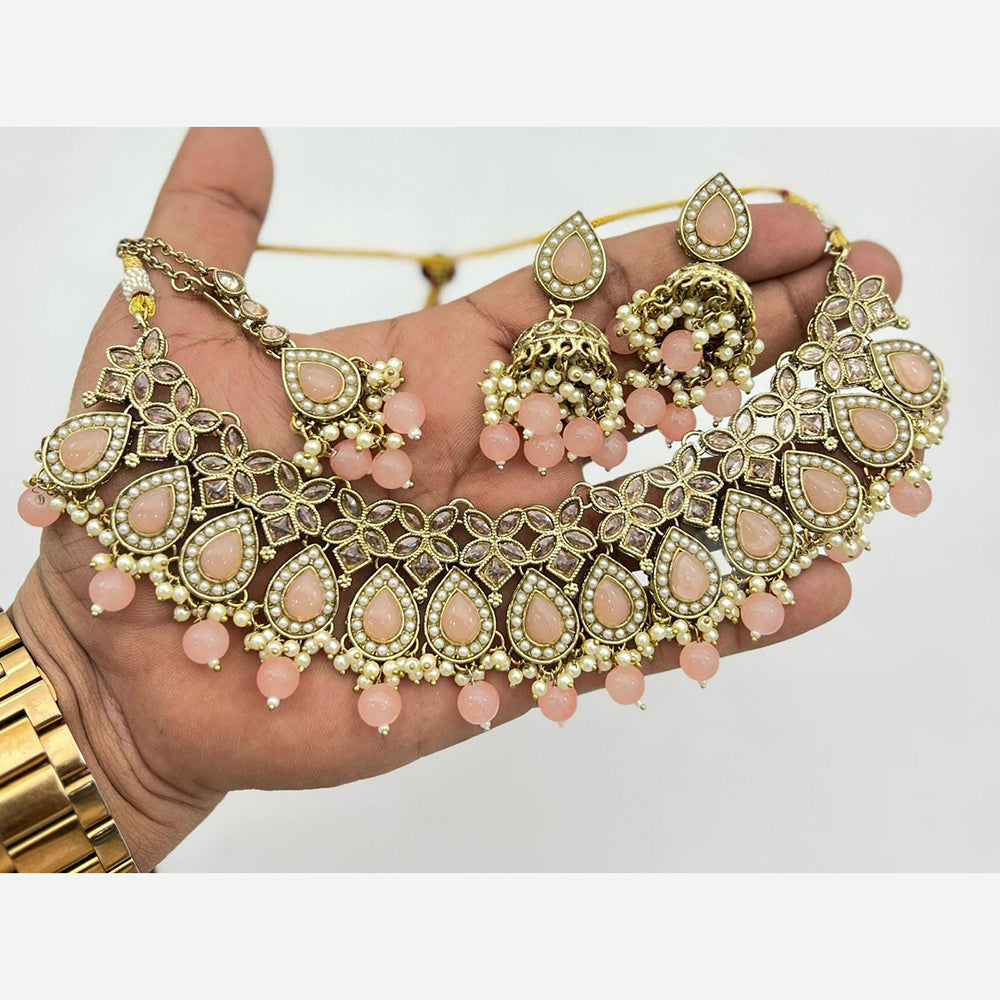 Sai Fashion Gold Plated Crystal Stone And Pearl Necklace Set