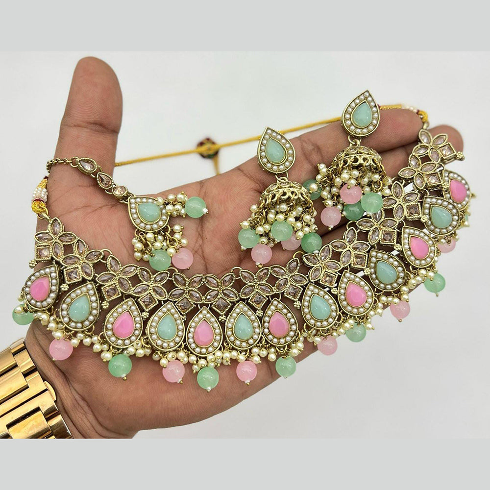 Sai Fashion Gold Plated Crystal Stone And Pearl Necklace Set