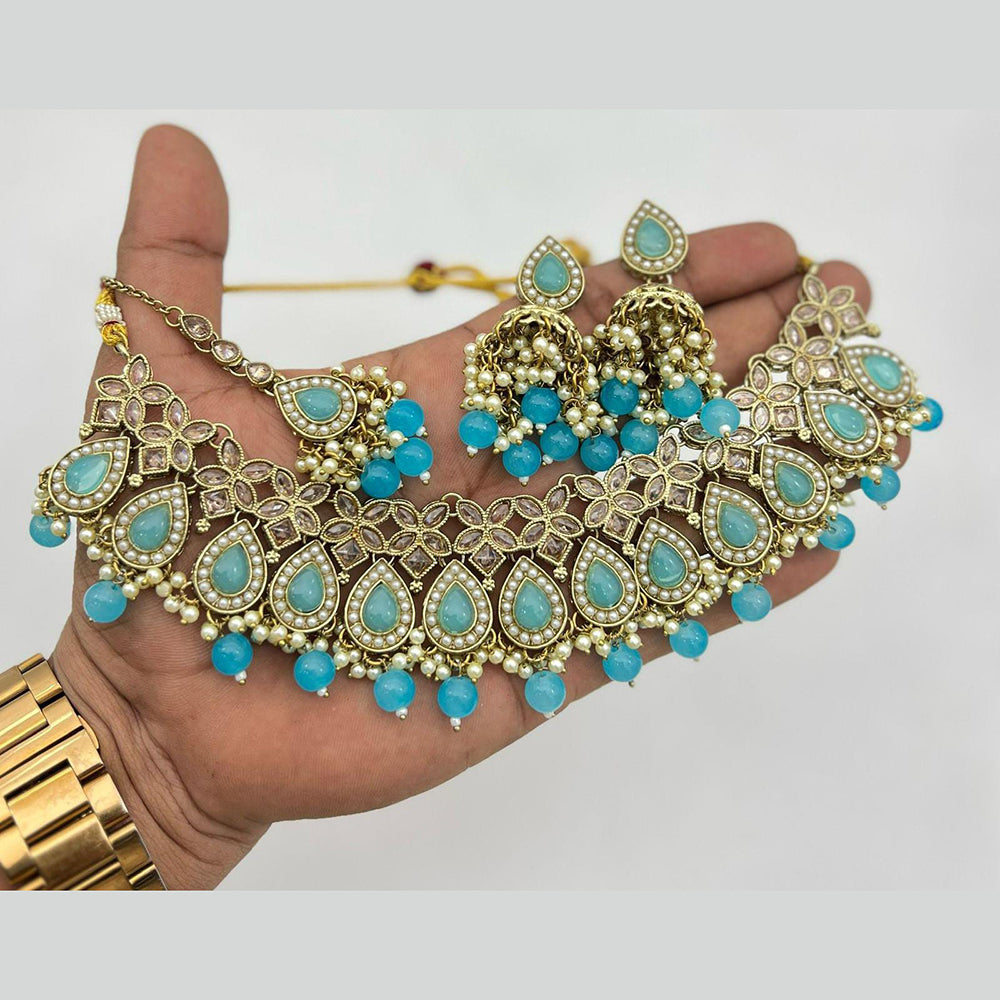 Sai Fashion Gold Plated Crystal Stone And Pearl Necklace Set