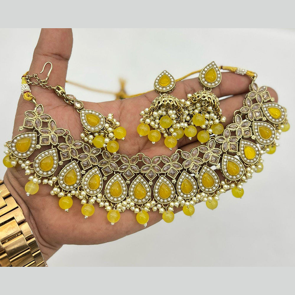 Sai Fashion Gold Plated Crystal Stone And Pearl Necklace Set