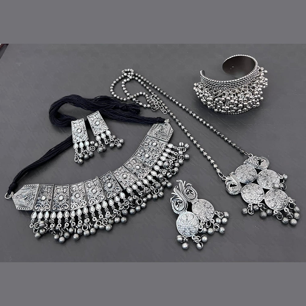 Vaamika Oxidized Plated Long & Choker Necklace Set With , Kada