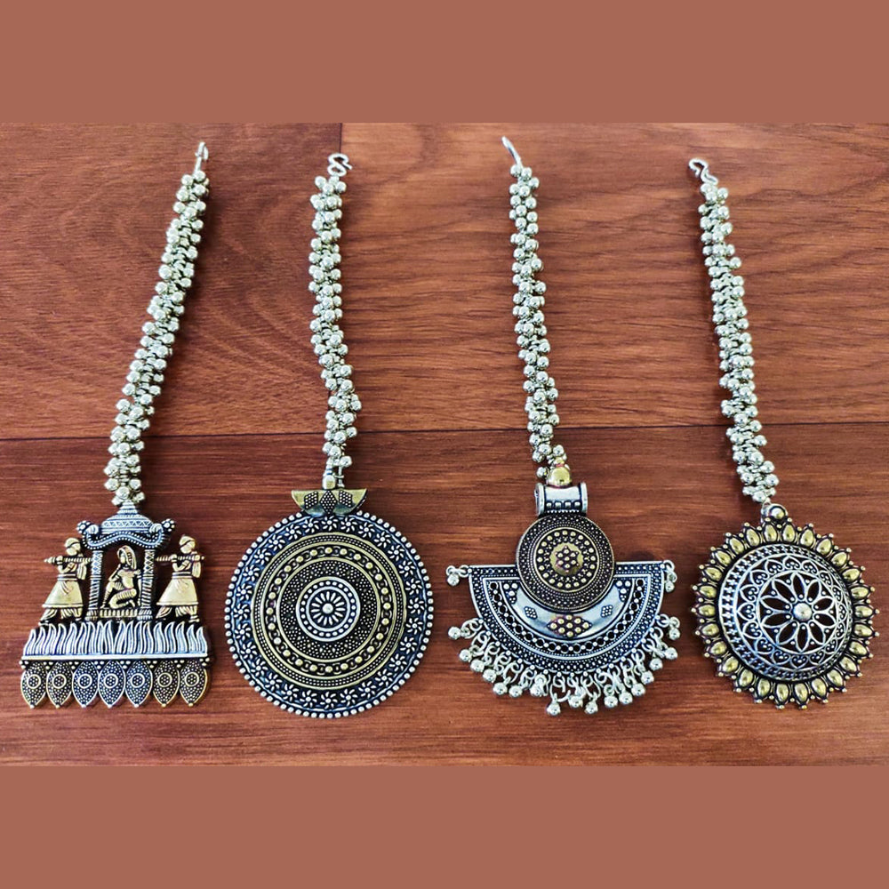 Vaamika Silver Plated Pack Of 4 Maang Tikka