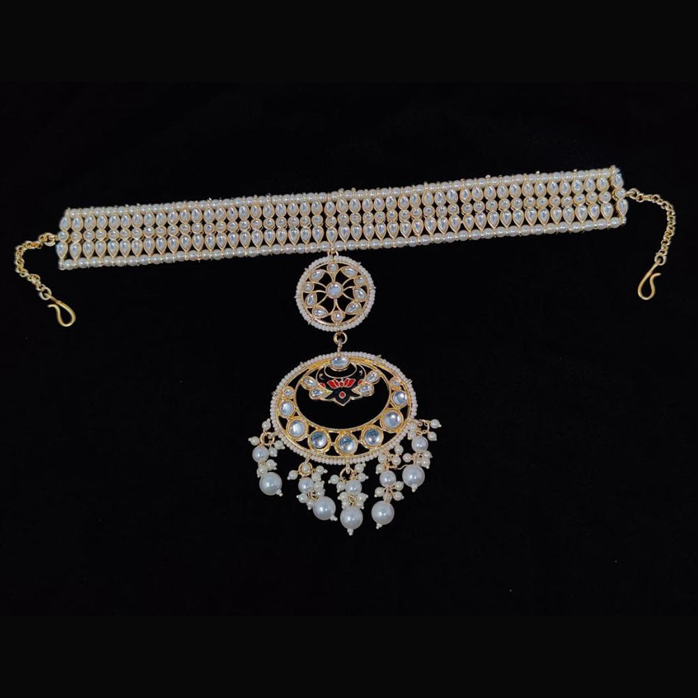 Vaamika Gold Plated Kundan Stone & Beads Sheeshphool / Maang Tikka / Headband Hair Accessories For Women