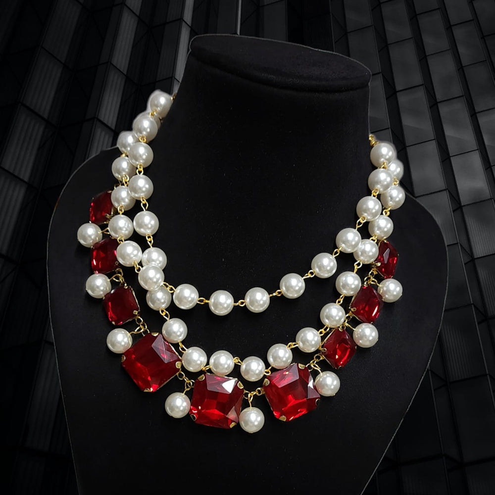 Vaamika Gold Plated Pearl And Crystal Necklace