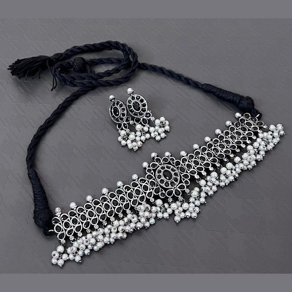 Vaamika Oxidized Plated Kundan Stone Necklace Set