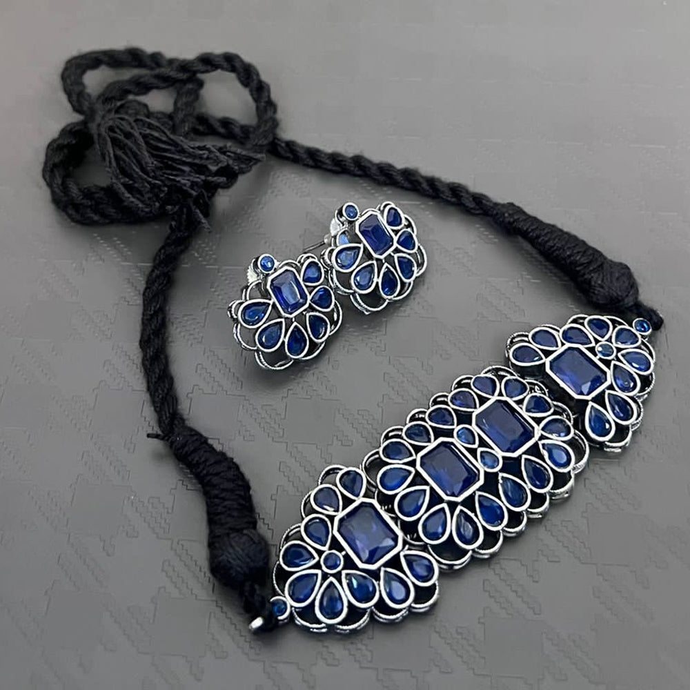 Vaamika Oxidized Plated Kundan Stone Necklace Set